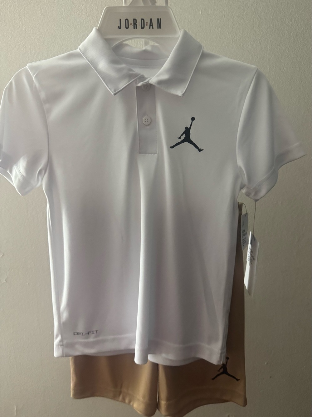 Jordan White Polo Shirt with Black Jumpman Youth
